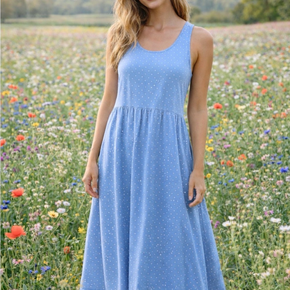 LuLaRoe Light Blue Polka Dot Midi Dress